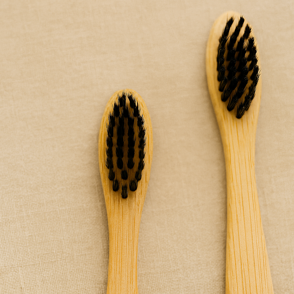 Bamboo toothbrush(es)
Natural materials (linen fabric, wood surface, soft shadows)
Slightly wider shot than Image 2
No text
Warm, earthy feel