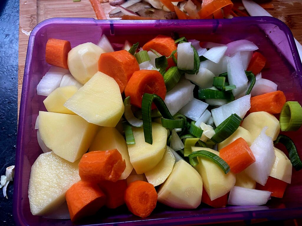 Chopped veg, ready to be added to a stew