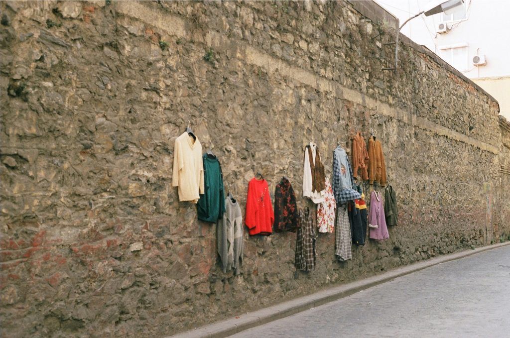Clothing hung on a wall