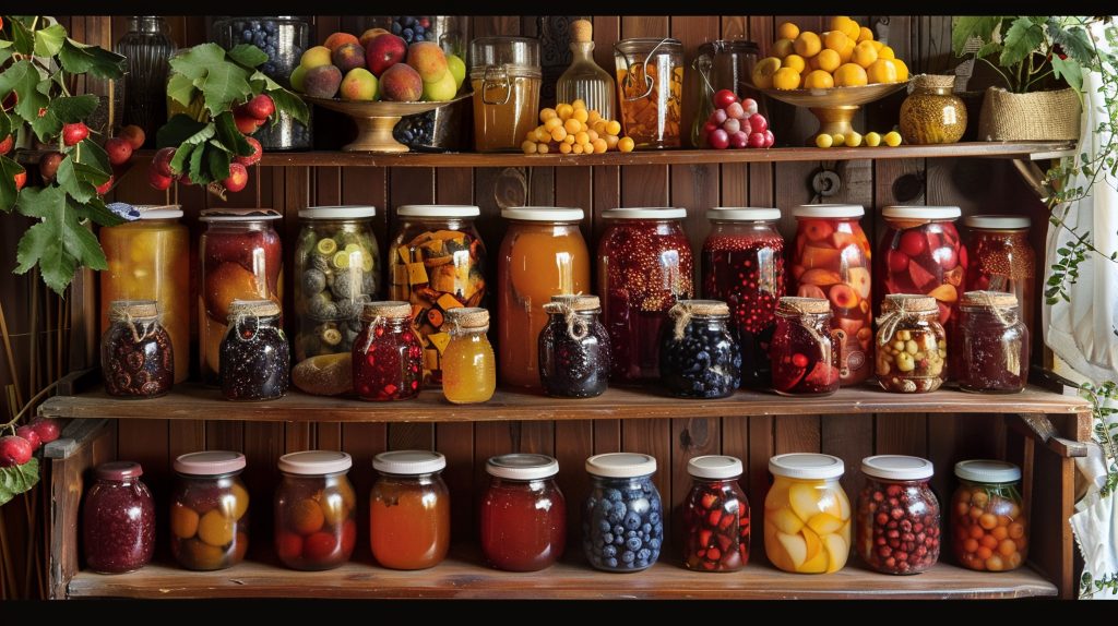 Artisanal jams and preserves, fruit abundance, kitchen crafts